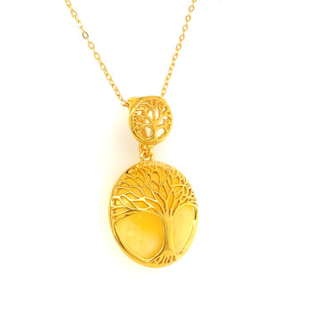 GOLD PLATED TREE LIFE AMBER NECKLACE