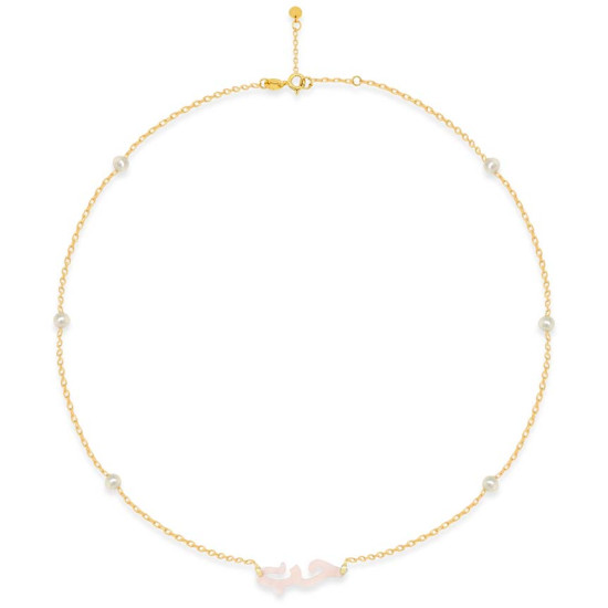 GOLD PLATED ( HUB ) NICKLACE WITH PINK SEASHILL AND PEARLS . GOLD PLATED ( HUB ) NICKLACE WITH PINK SEASHILL AND PEARLS .