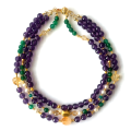 GOLD PLATED CITRINE 3 LAYRS NECKLACE WITH AMETHYST , GREEN JAIDE AND PEARLS 