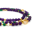 GOLD PLATED CITRINE 3 LAYRS NECKLACE WITH AMETHYST , GREEN JAIDE AND PEARLS 