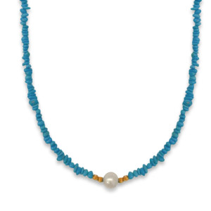 18k GOLD PLATED TURUQOISE NECKLACE WITH PEARLS