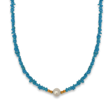 18k GOLD PLATED TURUQOISE NECKLACE WITH PEARLS