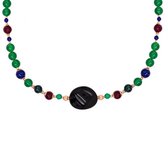 black opal necklace and green agate , Rubi , azurite and lapis black opal necklace and green agate , Rubi , azurite and lapis