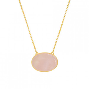Large Oval Pink quartz necklace 