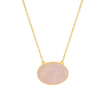Large Oval Pink quartz necklace 