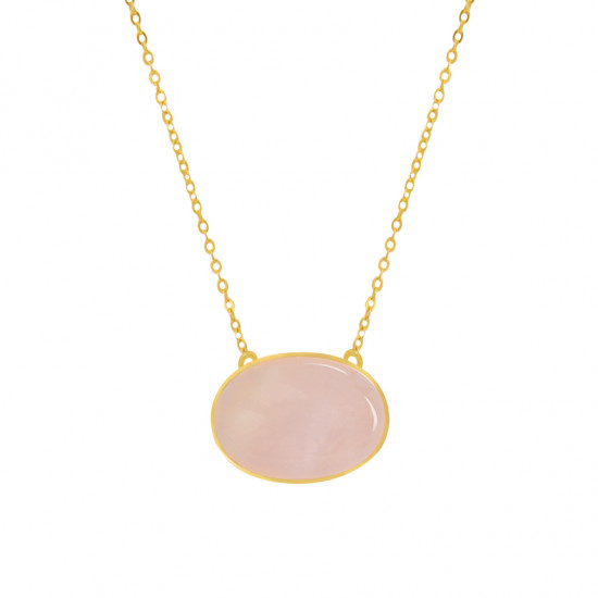 Large Oval Pink quartz necklace 