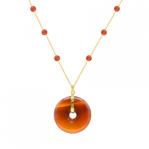 GOLD-PLATED SILVER CHAIN WITH  RED AGATE LASER AND AGATE STONES