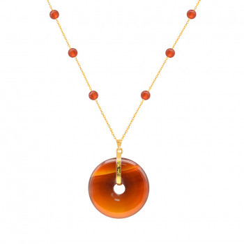 GOLD-PLATED SILVER CHAIN WITH  RED AGATE LASER AND AGATE STONES