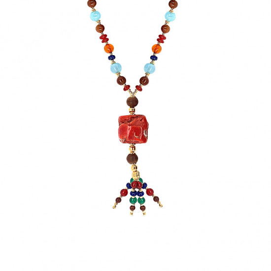 coral necklace with green , red agate , aquamarine , lapis , amber , coke and agar wood coral necklace with green , red agate , aquamarine , lapis , amber , coke and agar wood