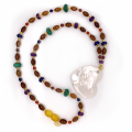 seashell heart  necklace with amethyst , garnet , lapis , malachite , red agate and coke wood 