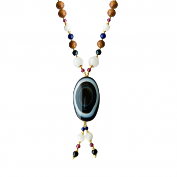 Soleimani agate necklace with moon stone , blue tiger eye , coke wood and amethyst  