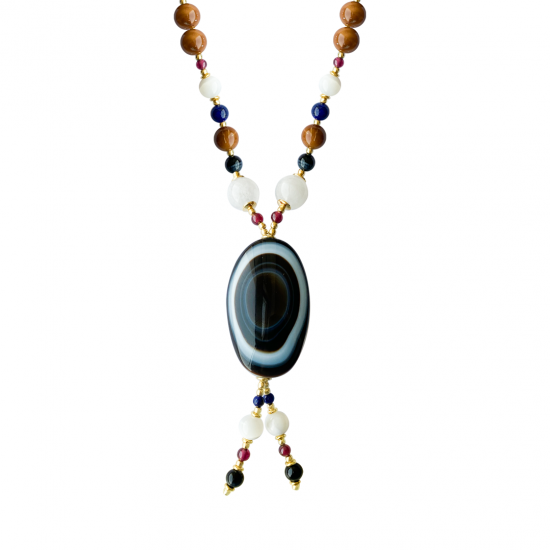 Soleimani agate necklace with moon stone , blue tiger eye , coke wood and amethyst Soleimani agate necklace with moon stone , blue tiger eye , coke wood and amethyst
