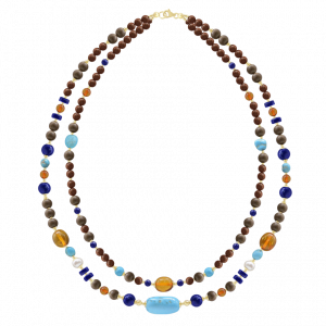 2 layers Turquoise necklace with lapis, Amber, Pearl and Coke .