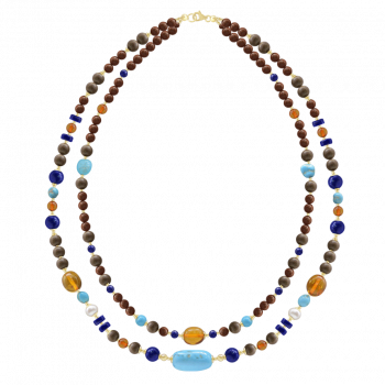2 layers Turquoise necklace with lapis, Amber, Pearl and Coke .
