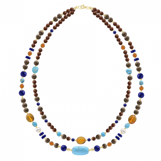 2 layers Turquoise necklace with lapis, Amber, Pearl and Coke . 2 layers Turquoise necklace with lapis, Amber, Pearl and Coke .