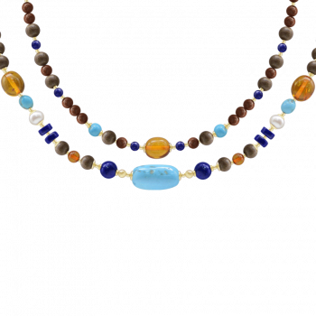 2 layers Turquoise necklace with lapis, Amber, Pearl and Coke .
