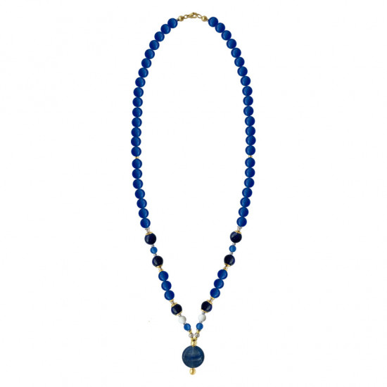 kyanite necklace with lapis and blue agate 