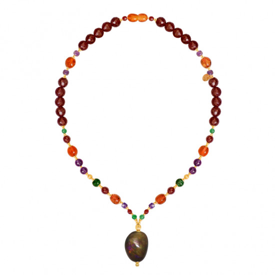 Black Opal necklace with Amber, Ruby, Amethyst and malachite . Black Opal necklace with Amber, Ruby, Amethyst and malachite .