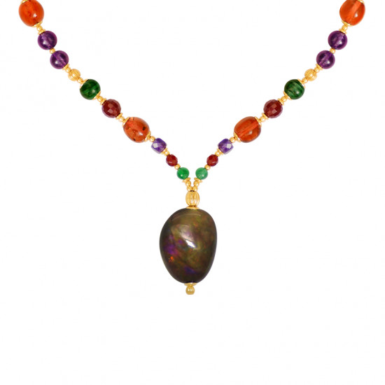 Black Opal necklace with Amber, Ruby, Amethyst and malachite . Black Opal necklace with Amber, Ruby, Amethyst and malachite .