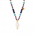 gold plated moon stone necklace Rubi agate , amethyst, halolite and lapis gold plated moon stone necklace Rubi agate , amethyst, halolite and lapis