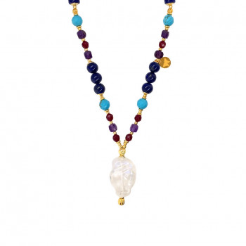 gold plated moon stone necklace Rubi agate , amethyst, halolite and lapis