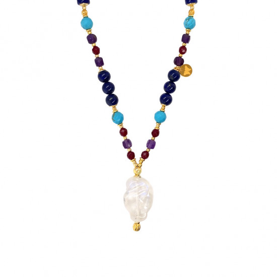 gold plated moon stone necklace Rubi agate , amethyst, halolite and lapis gold plated moon stone necklace Rubi agate , amethyst, halolite and lapis