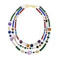 3 layers necklace with Italian Amethyst stones, Lapis, Malachite, Turqoise, pink quartz, Green agate and Red agate 