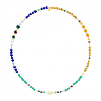 Gold plated White Opal Bracelet with Green agate, Tigereye and Lapis