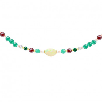 Gold plated White Opal Bracelet with Green agate, Tigereye and Lapis