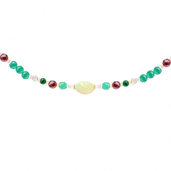 Gold plated White Opal Bracelet with Green agate, Tigereye and Lapis
