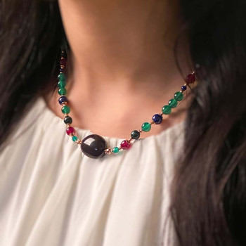 black opal necklace and green agate , Rubi , azurite and lapis 