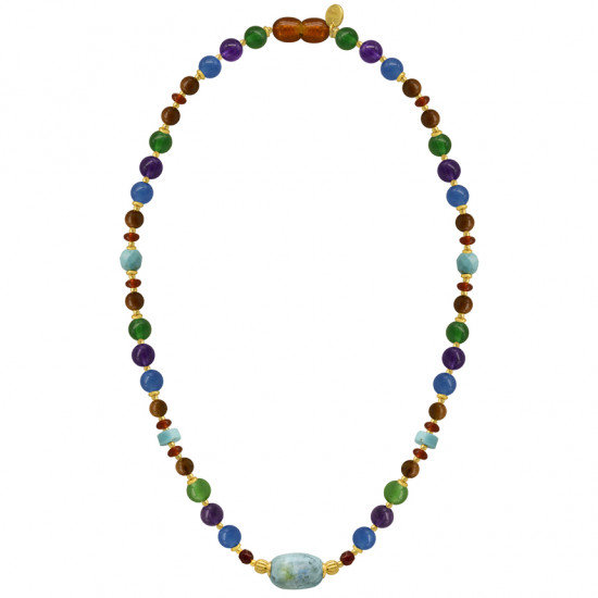African Opal necklace with Ruby Agate, Red - Green - Blue Agate stones, Halolite stone, Turqoise and Coke Wood African Opal necklace with Ruby Agate, Red - Green - Blue Agate stones, Halolite stone, Turqoise and Coke Wood