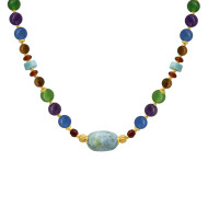 African Opal necklace with Ruby Agate, Red - Green - Blue Agate stones, Halolite stone, Turqoise and Coke Wood 