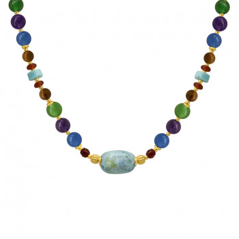 African Opal necklace with Ruby Agate, Red - Green - Blue Agate stones, Halolite stone, Turqoise and Coke Wood 
