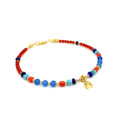 LAPIS ANKLET WITH TURQUOISE , CORAL , BLUE AGATE , RED AGATE 
