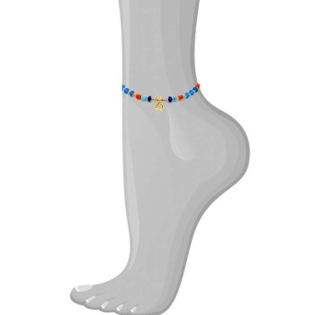LAPIS ANKLET WITH TURQUOISE , CORAL , BLUE AGATE , RED AGATE 