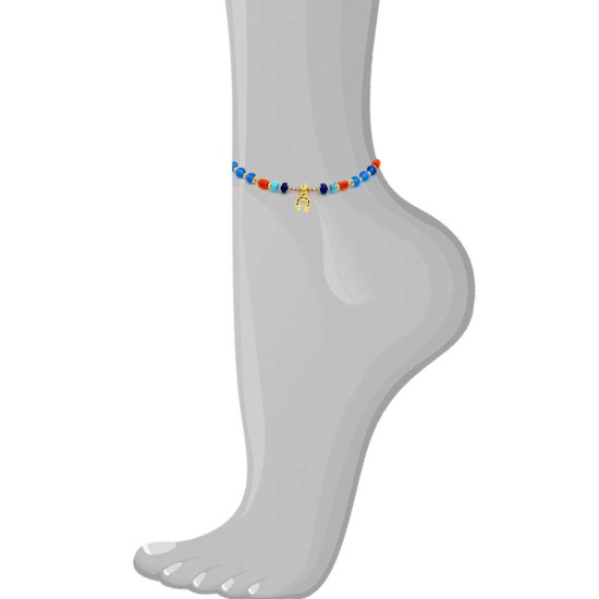 LAPIS ANKLET WITH TURQUOISE , CORAL , BLUE AGATE , RED AGATE 