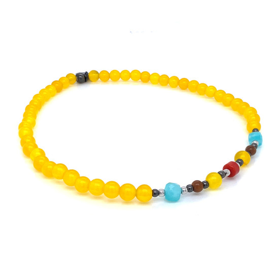 YELLOW AGATE ANKLET WITH AMAZONITE , CORAL AND WOOD COKE