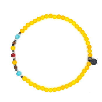 YELLOW AGATE ANKLET WITH AMAZONITE , CORAL AND WOOD COKE