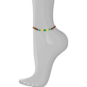 GREEN AGATE ANKLET WITH , YELLOW AGATE , WOOD COKE