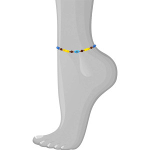 TURQUOISE EYE ANKLET WITH , BLUE AGATE , YELLOW AGATE , WOOD COKE
