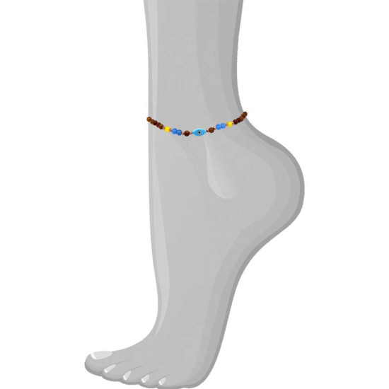 TURQUOISE EYE ANKLET WITH , YELLOW AGATE , BLUE AGATE , WOOD COKE TURQUOISE EYE ANKLET WITH , YELLOW AGATE , BLUE AGATE , WOOD COKE