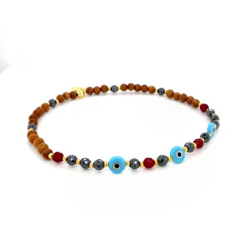 TURQUOISE EYE, HEMATITE , RUBI AGATE AND COKE WOOD 