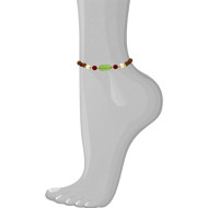 WOOD ANKLET WITH GREEN AMBER STONE,WITH RUBI AGATE AND PEARL