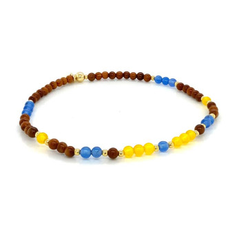   BLUE AGATE ANKLET WITH YELLOW AGATE AND WOOD COKE