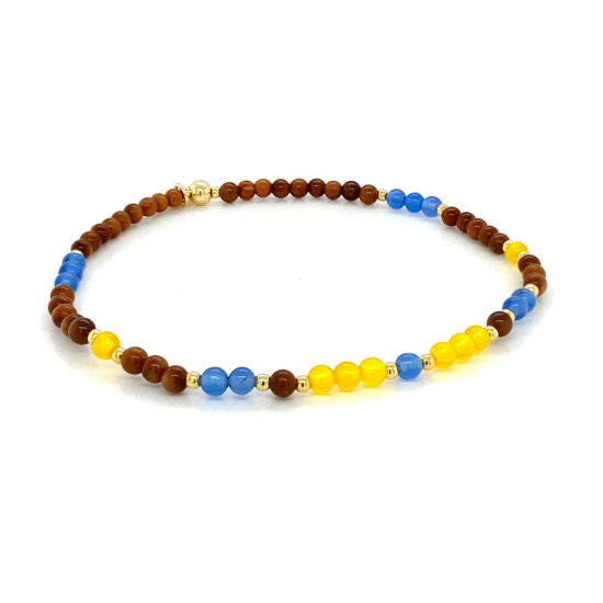   BLUE AGATE ANKLET WITH YELLOW AGATE AND WOOD COKE