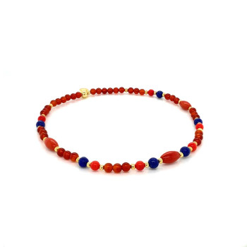 CORAL STONE ANKLET WITH LAPIS AND RED AGATE .