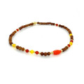 ORANGE CORAL STONE ANKLET WITH YELLOW AGATE AND RED AGATE AND COKE WOOD 