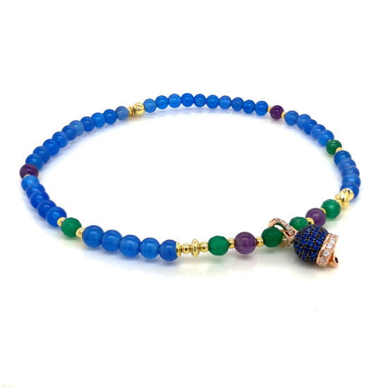BLUE AGATE ANKLET WITH AMETHYST AND GREEN AGATE WITH A BLUE PENDANT
