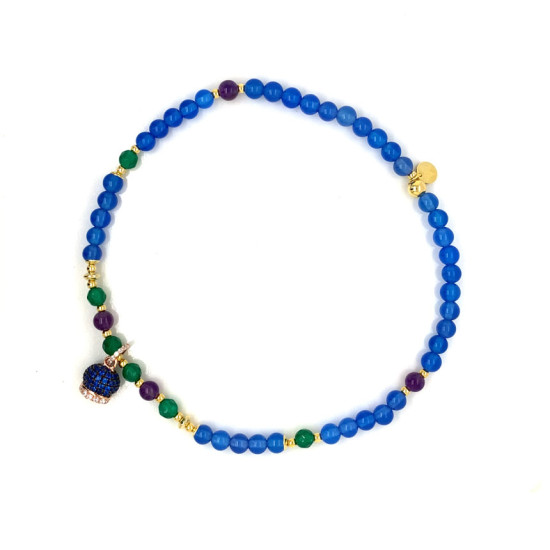 BLUE AGATE ANKLET WITH AMETHYST AND GREEN AGATE WITH A BLUE PENDANT